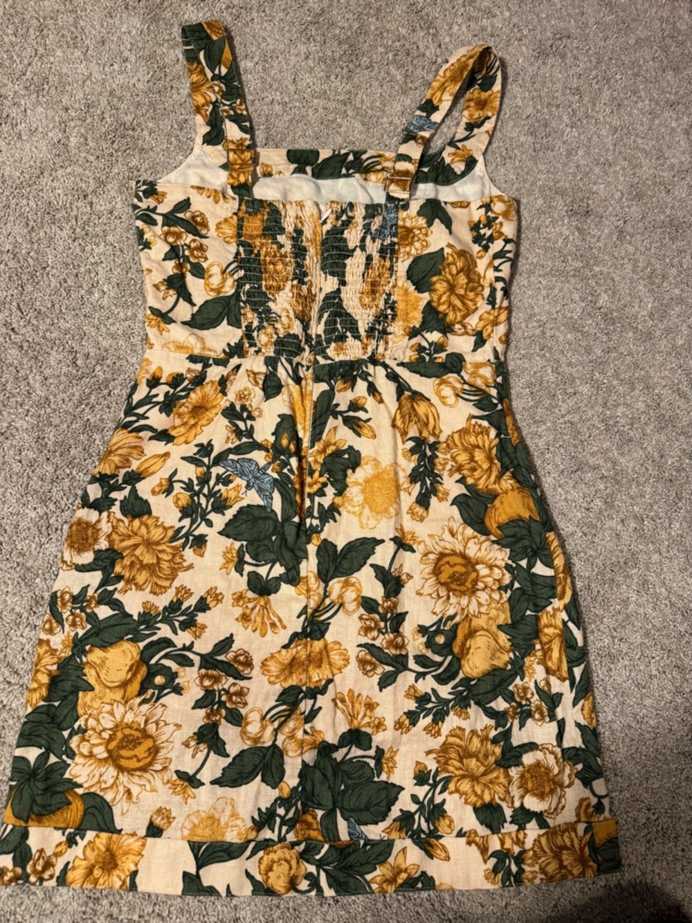 Abercrombie & Fitch Cream Linen Mini Dress with Yellow Floral Size Small Tall - Picture 3 of 4